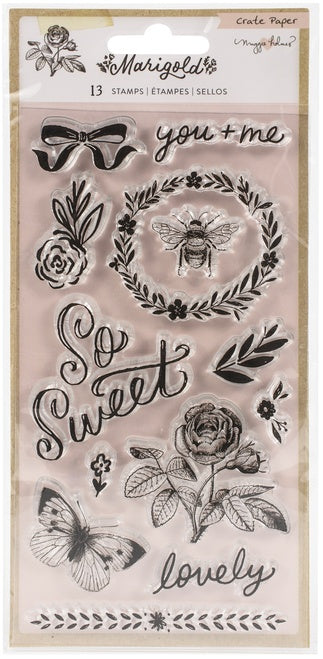 Crate Paper Maggie Holmes - Marigold Acrylic Stamps-Create Paper-bees,bows,butterflys,floral,flowers,Maggie Holmes,Marigolds by Maggie Holmes,roses,wreath
