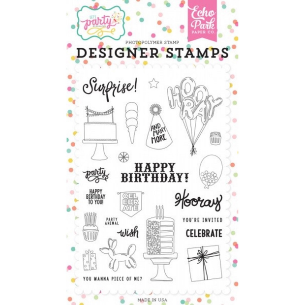 Echo Park - Let’s Party Animal - Clear Stamps-Echo Park Paper-balloons,birthday,celebration,import_2021_06_22_224249,Julie Nutting Stamps,STAMPS