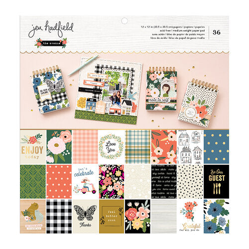 Jen Hadfield - The Avenue - 12x12 Paper Pad-Jen Hadfield-12x12,butterflies,flowers,gold foil,plaid