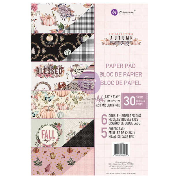 Prima Marketing - Hello Pink Autumn - A4 Paper Pad-Prima Marketing-A4 Paper Pad,autumn,Halloween,leaves,Prima Marketing,pumpkins