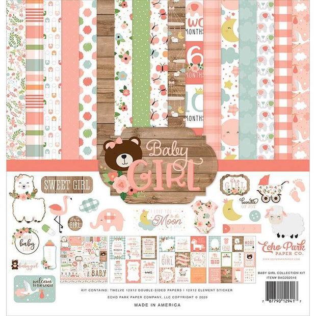 Echo Park - Baby Girl - 12x12 Collection Kit-Echo Park Paper-12x12 Paper,baby,Collection Kits,Scrapbook Paper
