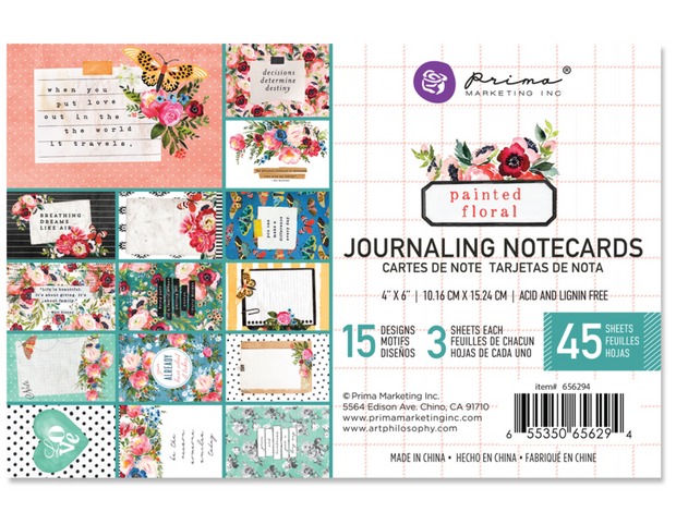 Prima Marketing - Painted Floral - 4x6 Journaling Cards