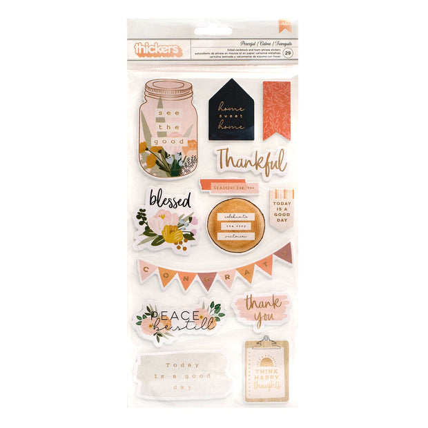 Jen Hadfield - Peaceful Heart - Phrase Thickers-Jen Hadfield-Adhesive Phrases,Autumn Phrases,Bunting,Flowers,Tags,Thickers