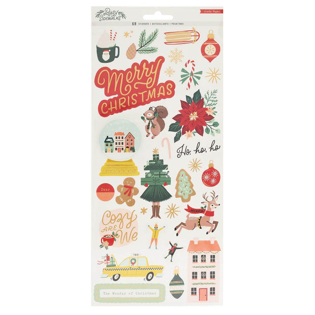 Crate Paper - Busy Sidewalk - Christmas Sticker Sheet-Crate Paper-christmas,Christmas Phrase,Coloured card,Merry Christmas,Poinsettia,Presents,Raindeer,Red,Stickers